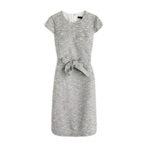 NWT J Crew Cap Sleeve Tweed Dress Womens 10T Tall Belted Boucle F1555 Gray White